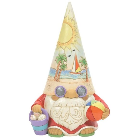 Enesco Time for a Shell-ebration Coastal Gnome with Sunset & Beachball Figurine - Picture 1 of 7